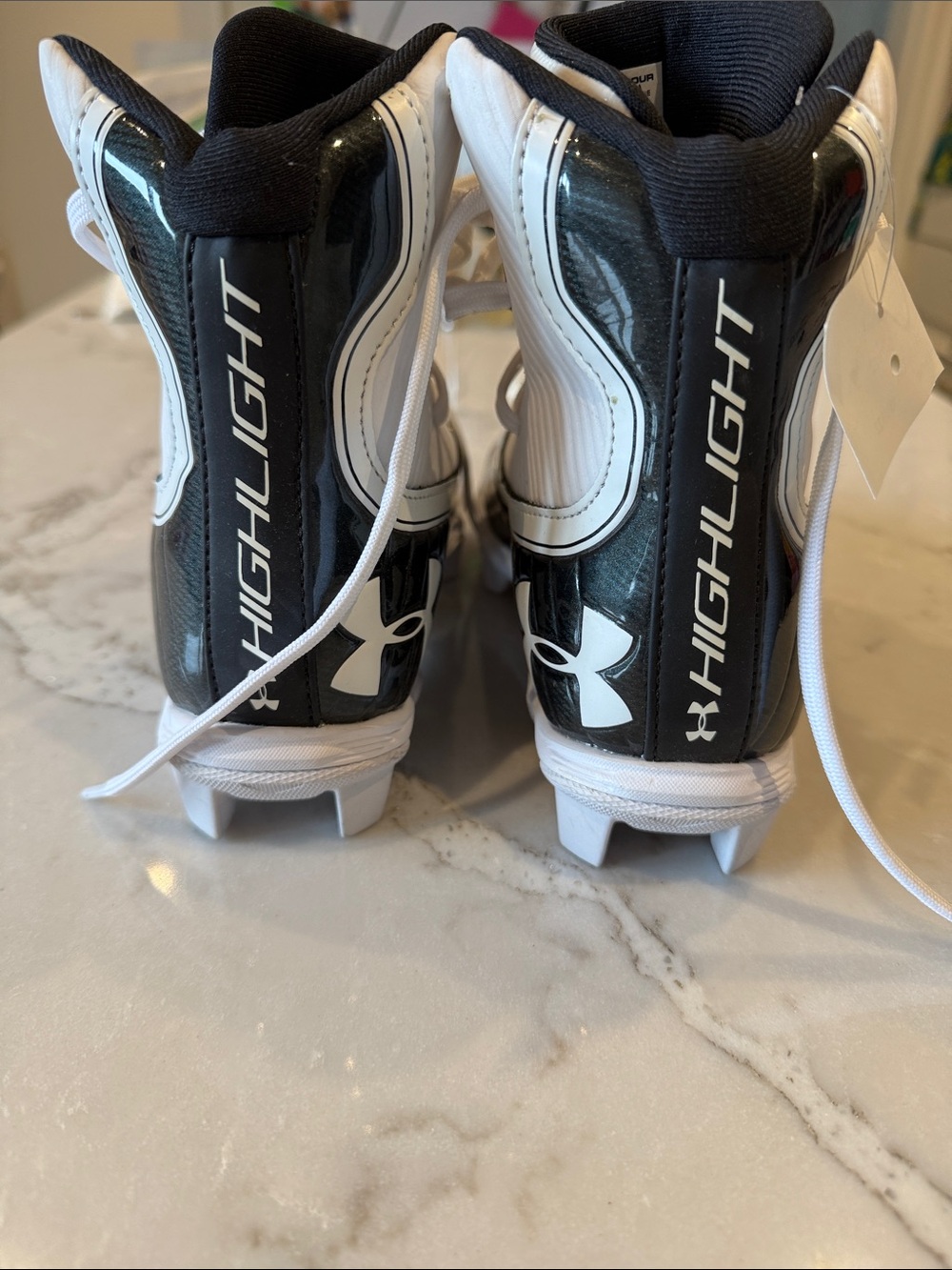 Under Armour Kids Black and White High-Top Sports Cleats ( flag football) - Picture 5 of 5